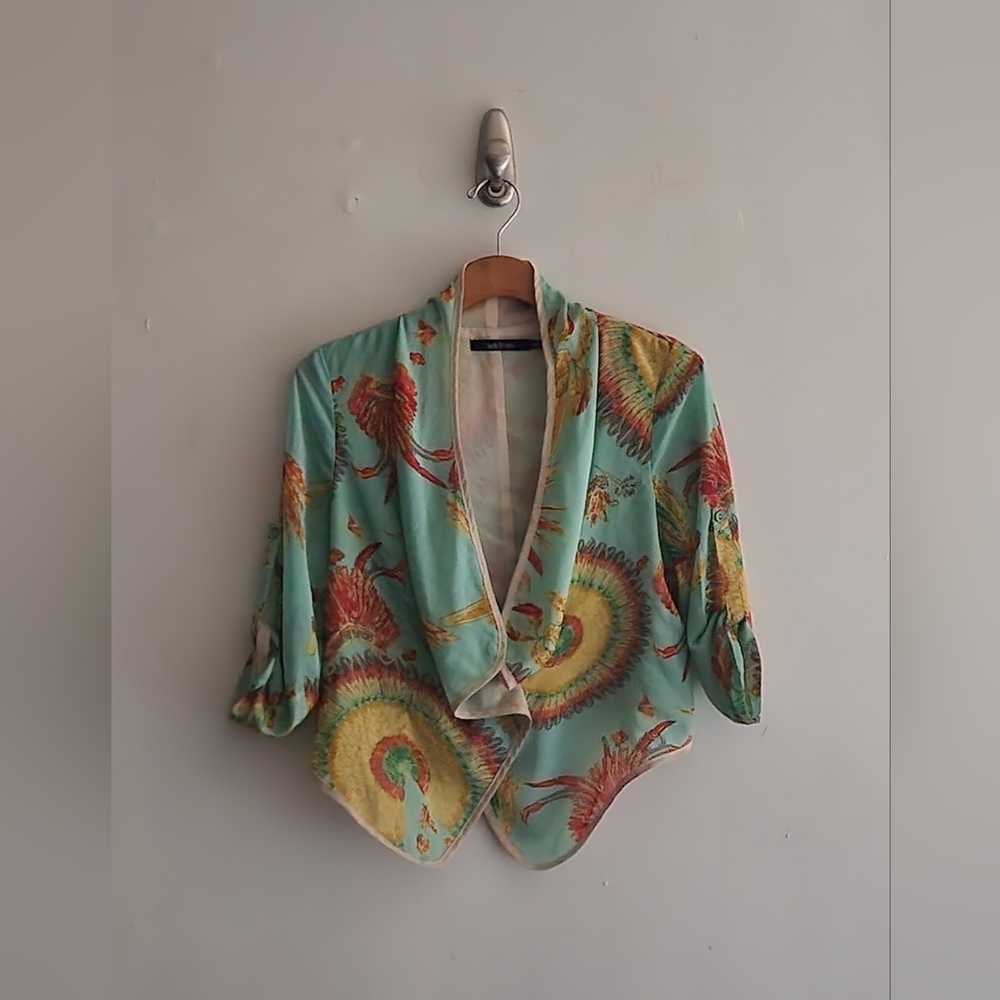 arc & co. Rolled-Sleeve Boho Print Cardigan